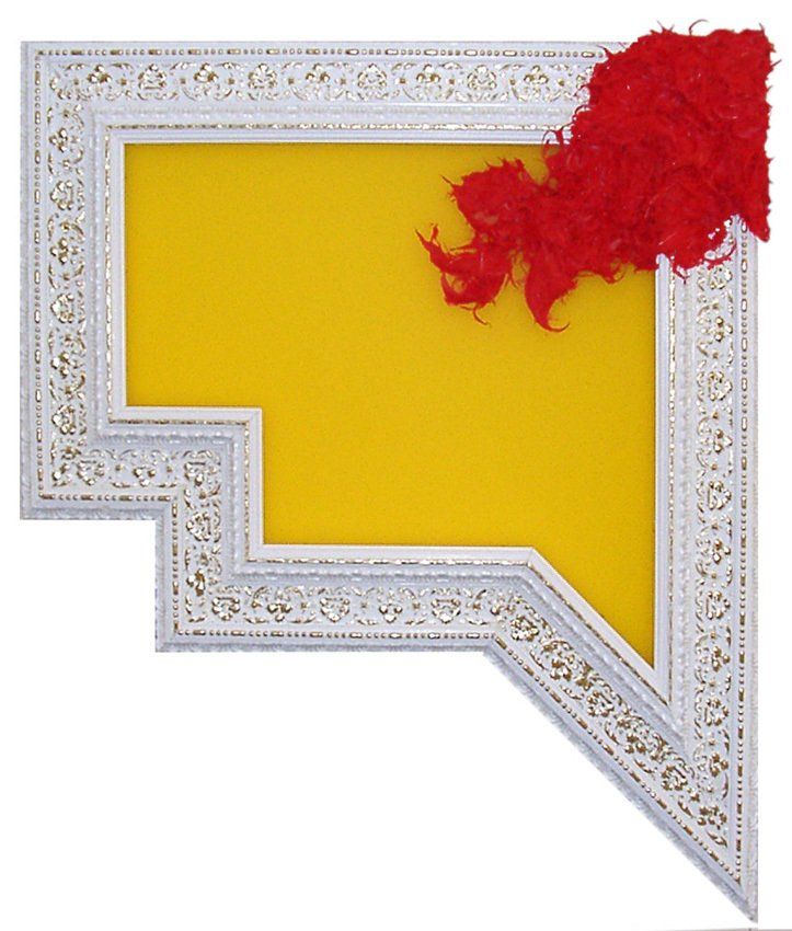 Holz, Federn, farbiges Acrylglas