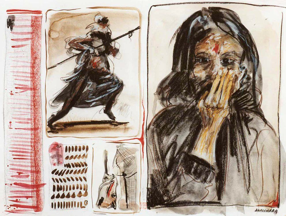 Tuareg Krieger mit Lanze und junge Frau