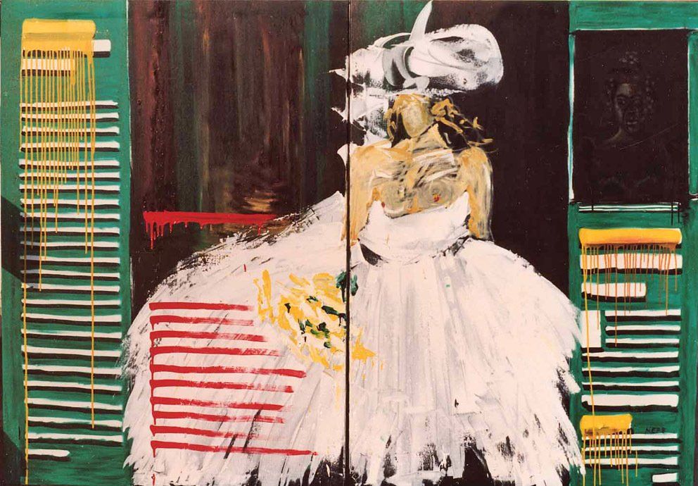 Braut in weißem Hochzeitskleid