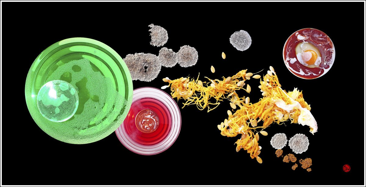 Flechten bunte Kreise und Kürbis