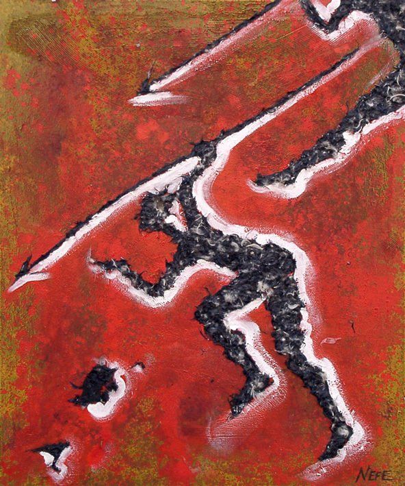 Zwei laufende Jäger mit Speeren