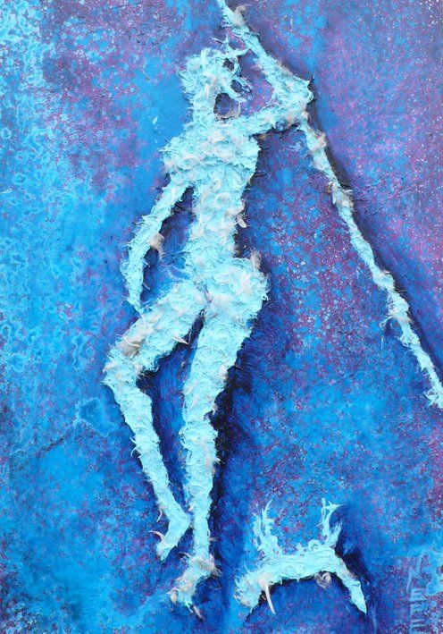 Jäger mit Speer und Hund