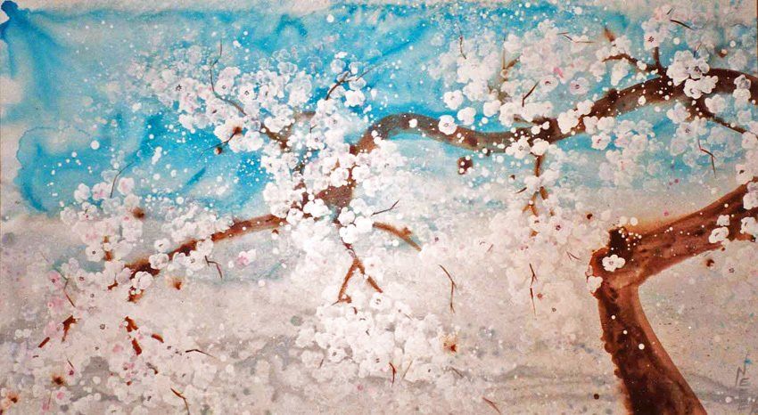 Ast mit Kirschblüten