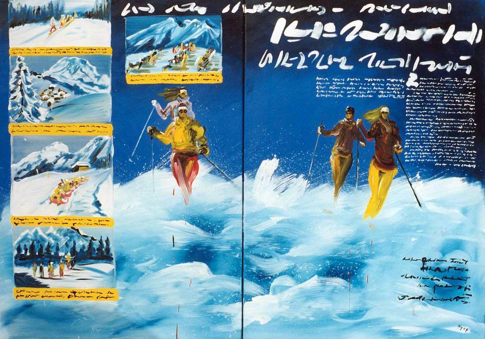 Skifahrer Schnee blauer Himmel