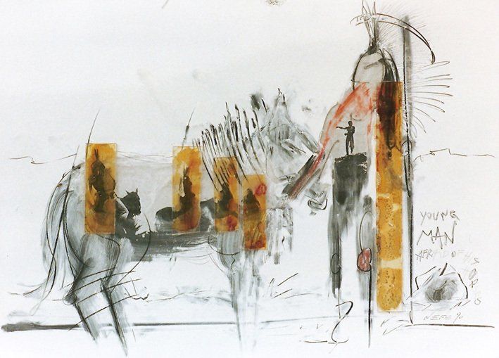 Indianer auf Pferd reitend