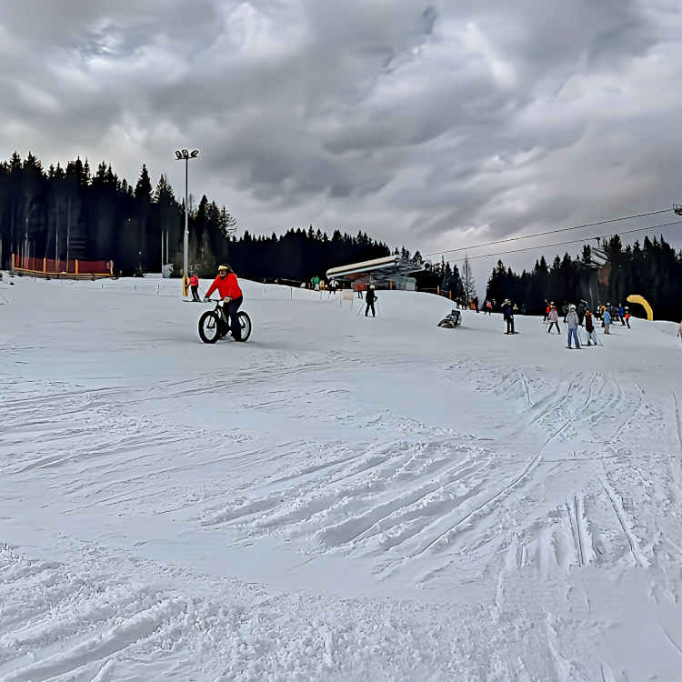Mit dem Fatbike kurz vor der Talstation Hochwurzen. Foto: August Aust Mit dem Fatbike kurz vor der Talstation Hochwurzen. Foto: August Aust