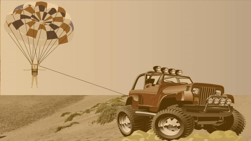 Fallschirmfliegen (Parasailing) hinter einem Jeep Fallschirmfliegen (Parasailing) hinter einem Jeep