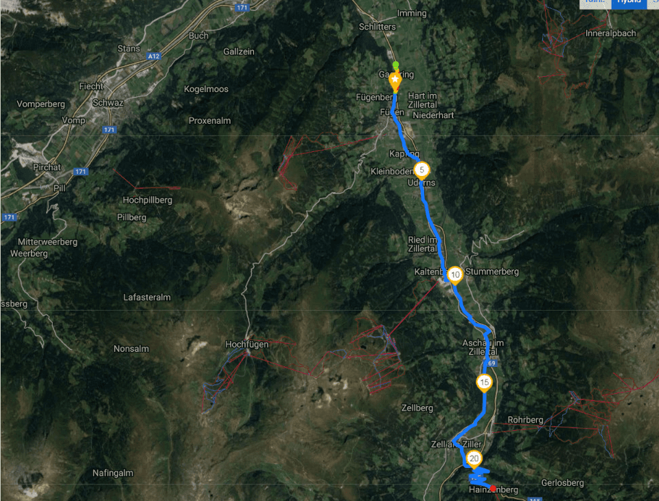 1000 km zu Fuß - 13. Tag, Tirol. Tagesroute von Gagering nach Heinzenberg. 1000 km zu Fuß - 13. Tag, Tirol. Tagesroute von Gagering nach Heinzenberg.