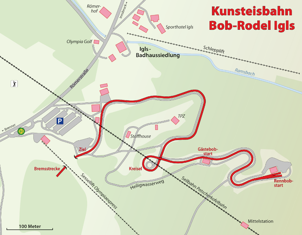 Karte von der Bobbahn in Innsbruck Karte von der Bobbahn in Innsbruck