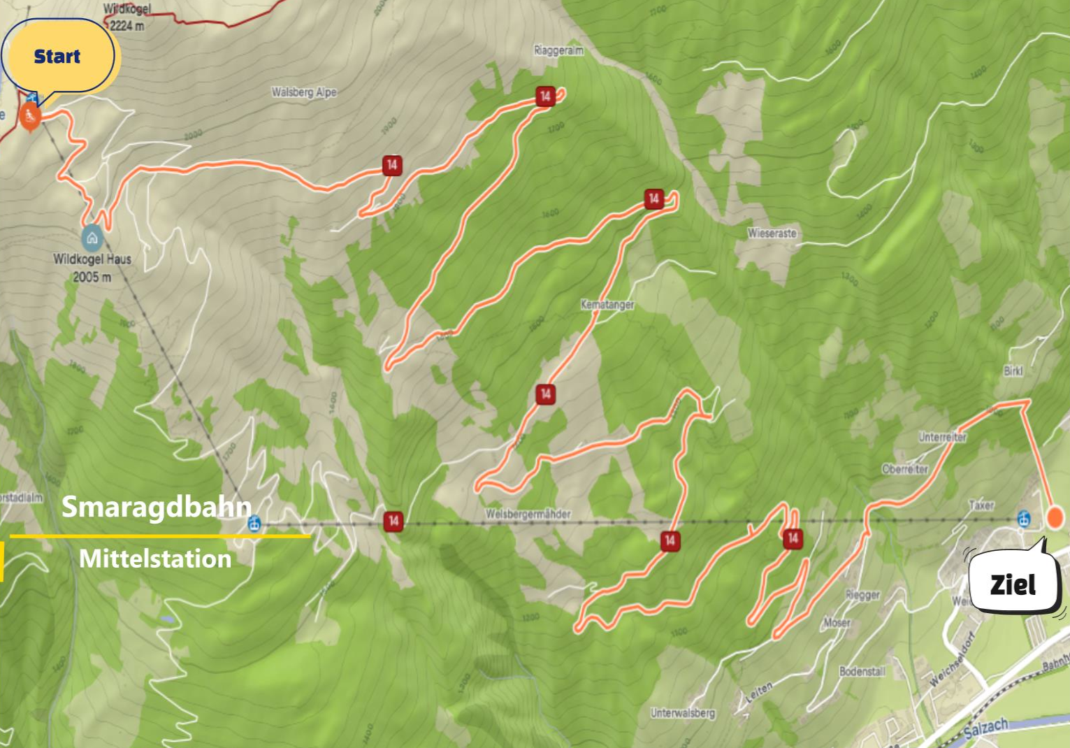 Karte von der 14 km langen Rodelpiste. Karte von der 14 km langen Rodelpiste.