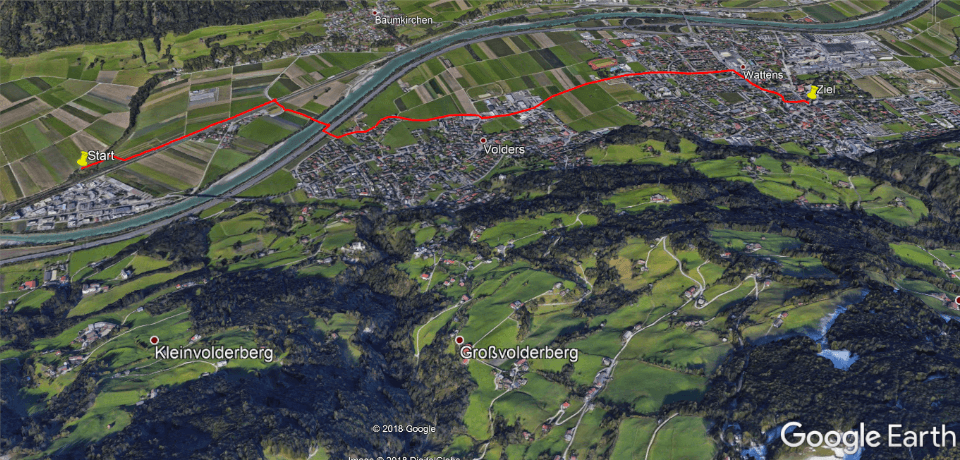 1000 km zu Fuß - 11. Tag. Tagesroute, von Mils nach Wattens. 1000 km zu Fuß - 11. Tag. Tagesroute, von Mils nach Wattens.