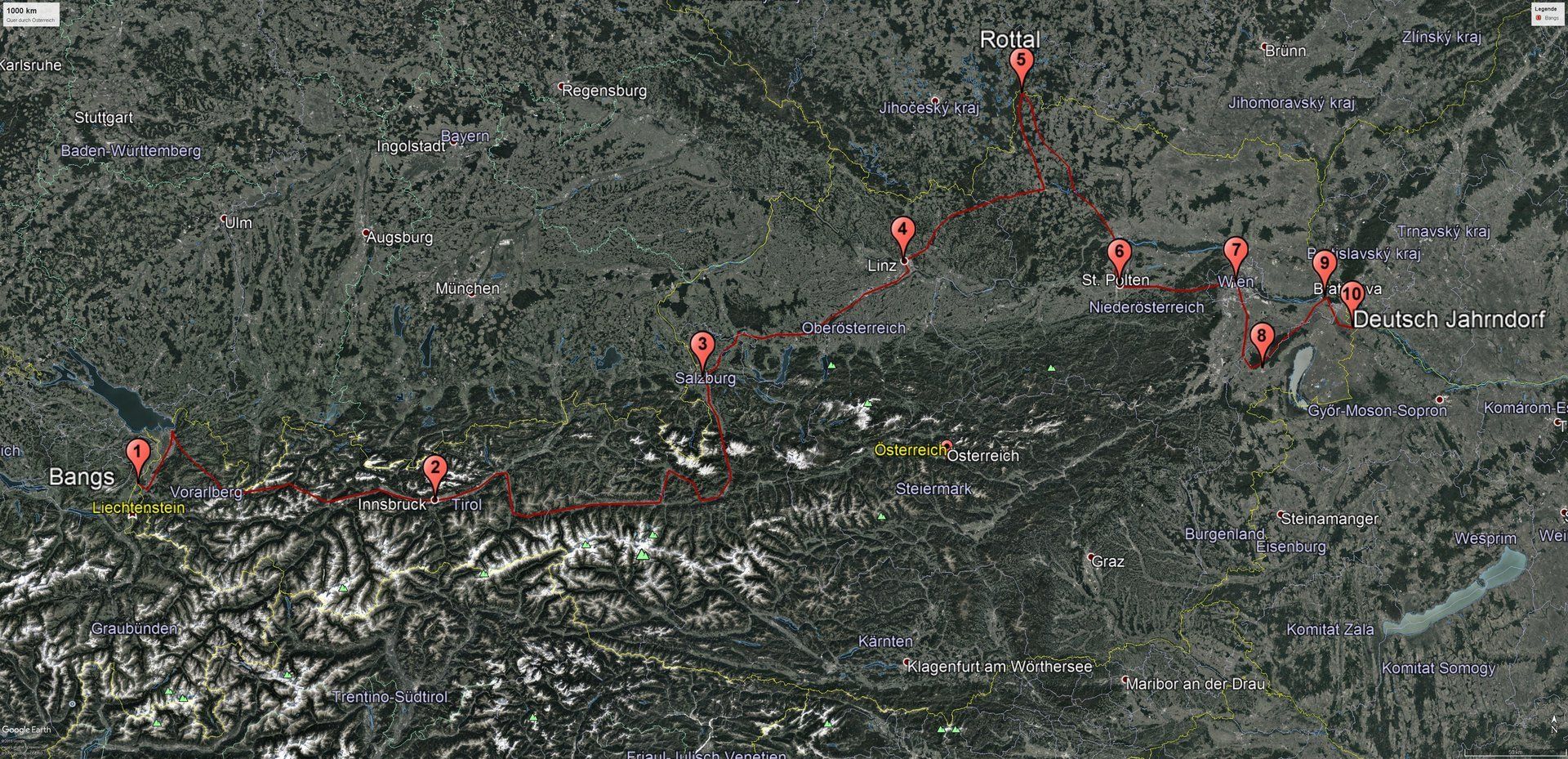 1000 km quer durch Österreich  Wanderroute 1000 km quer durch Österreich  Wanderroute