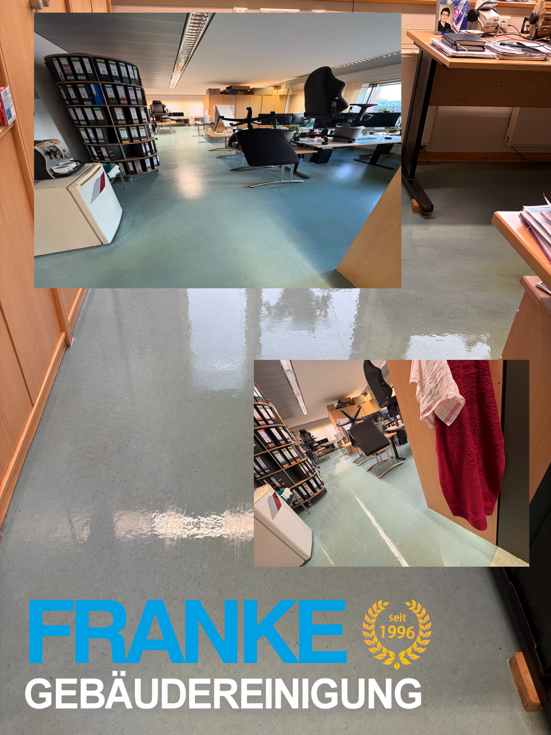 Glänzende Böden nach professioneller Grundreinigung im Büro – Franke Gebäudereinigung seit 1996