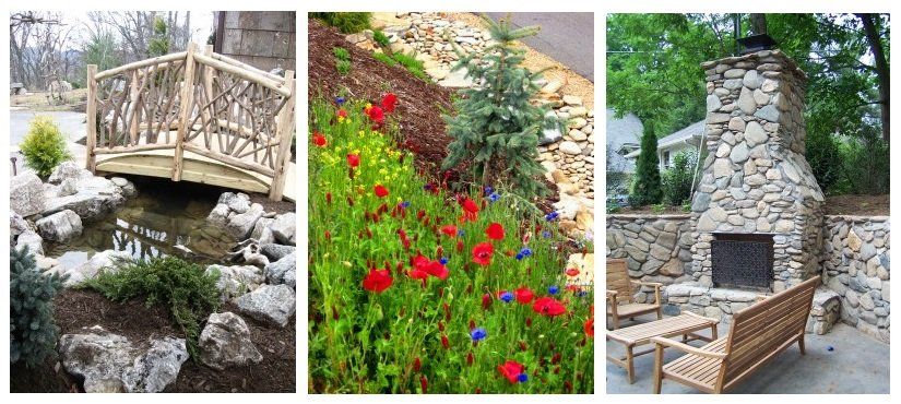Residential Landscaping Contractors Asheville, Water features, Wildflowers, Outdoor Fireplace