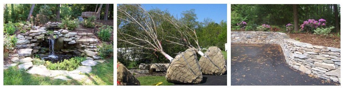 Landscape Services Asheville, Water features, Large trees, Retaining walls