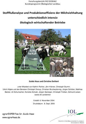 Titlblatt des Forschungbericht zu Stoffflüssen und Produktionseffizienz der Milchviehhaltung von Betrieben ökologischer Landwirtschaft