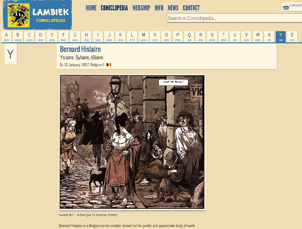 Bernard Hislaire alias Yslaire bei Lambiek
