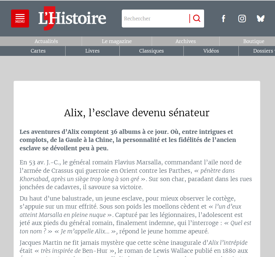 ›Alix, l’esclave devenu sénateur‹ auf Lhistoire.fr