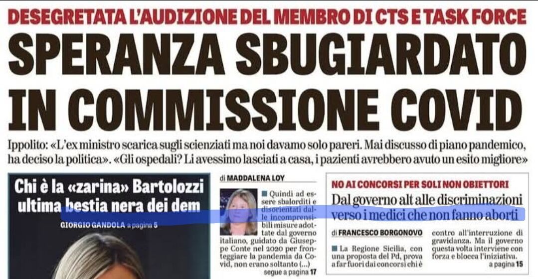 articolo giornale speranza sbugiardato in commissione covid