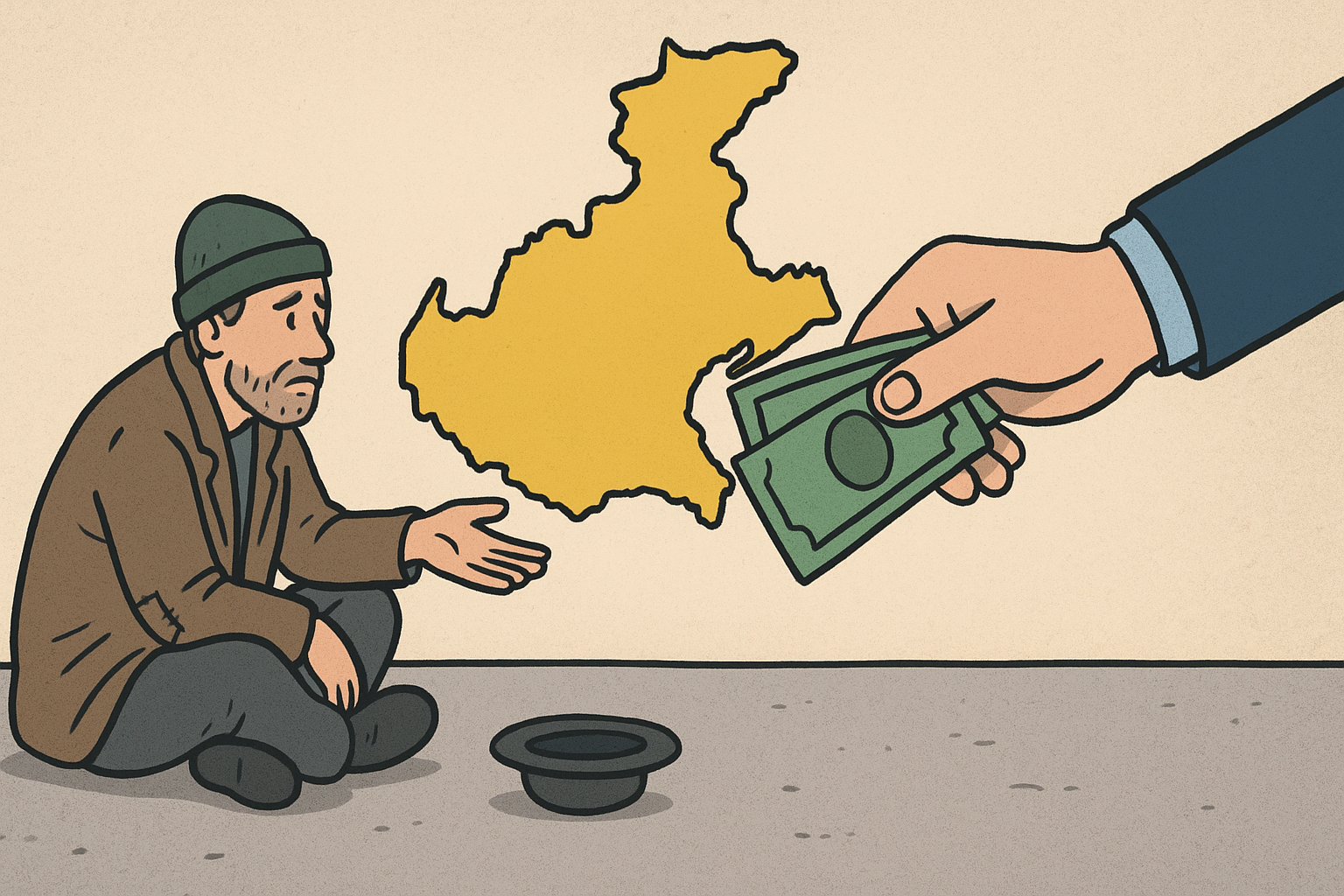 rappresentazione del veneto come un povero che chiede la carità