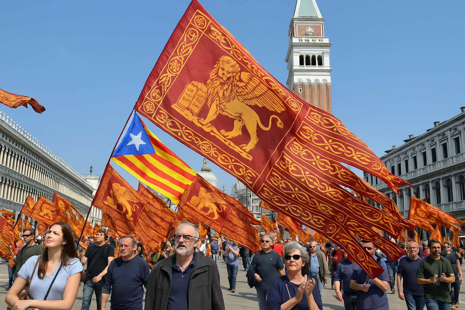 persone durante una manifestazione pro veneto a venezia