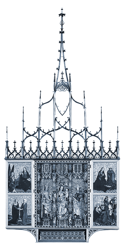 Simulation des Hochaltarretabel in der Marienkirche Frankfurt (Oder) zur Reformationsausstellung Simulation des Hochaltarretabel, Fotocomposing aus historischen und neuen Fotografien. Gedruckt auf 132 qm Stoff hing diese Simulation in der Marienkirche in Frankfurt (Oder) während der Reformationsausstellung