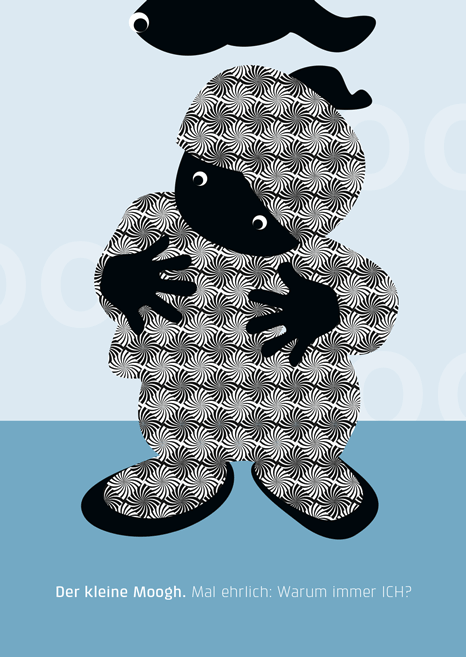 Postkarte als Einzelstück oder im Geschenkset mit 10 Motiven in edler Passepartoutverpackung aus weißem Feinkarton Der kleine Moogh und seine Überlegungen. Mal ehrlich: Warum immer ICH?