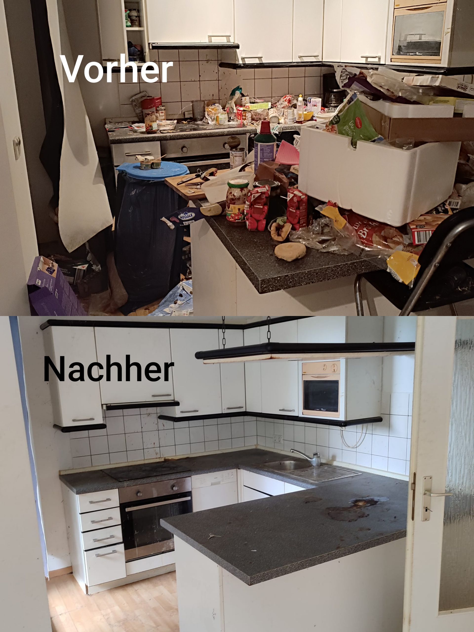 Vorher/Nachher: Messie-Küche vor und nach Entrümpelung in Bielefeld