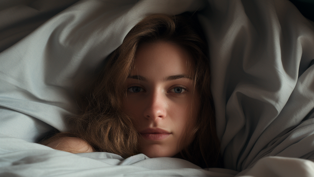 women hiding under the duvet