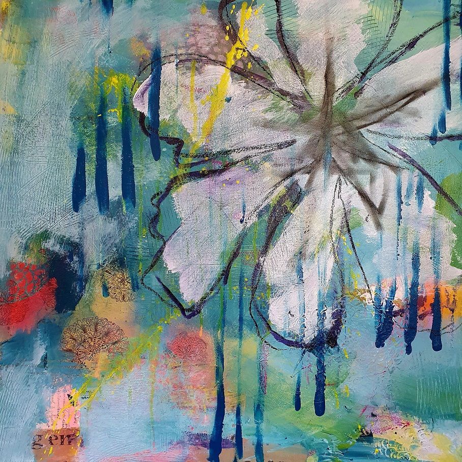 Buy me flowers 1 | Abstract Collage Painting | Sabine Gauch Mixed Media