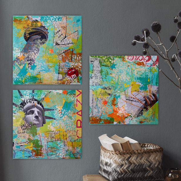 Lady Liberty Triptychon Mixed Media Kunstwerk von Sabine Gauch