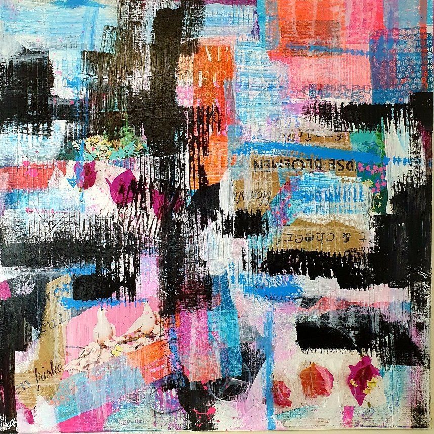 Von Tauben und Blumen | Abstract Collage | Sabine Gauch Mixed Media