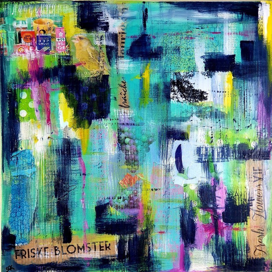 Of grapes and flowers | Abstract Collage | Sabine Gauch Mixed Media