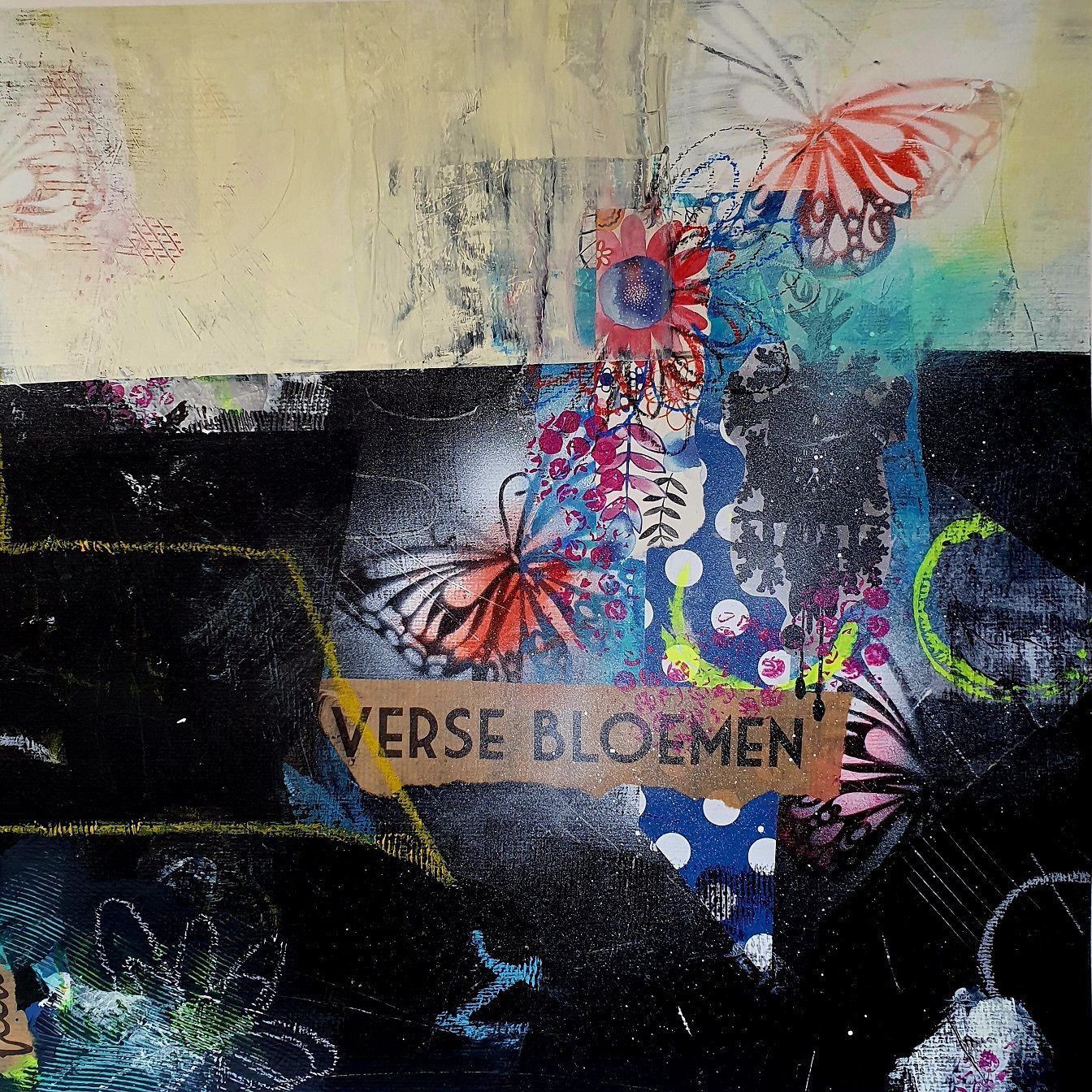 Where have all the flowers gone (blue) | Abstract Collage | Sabine Gauch Mixed Media