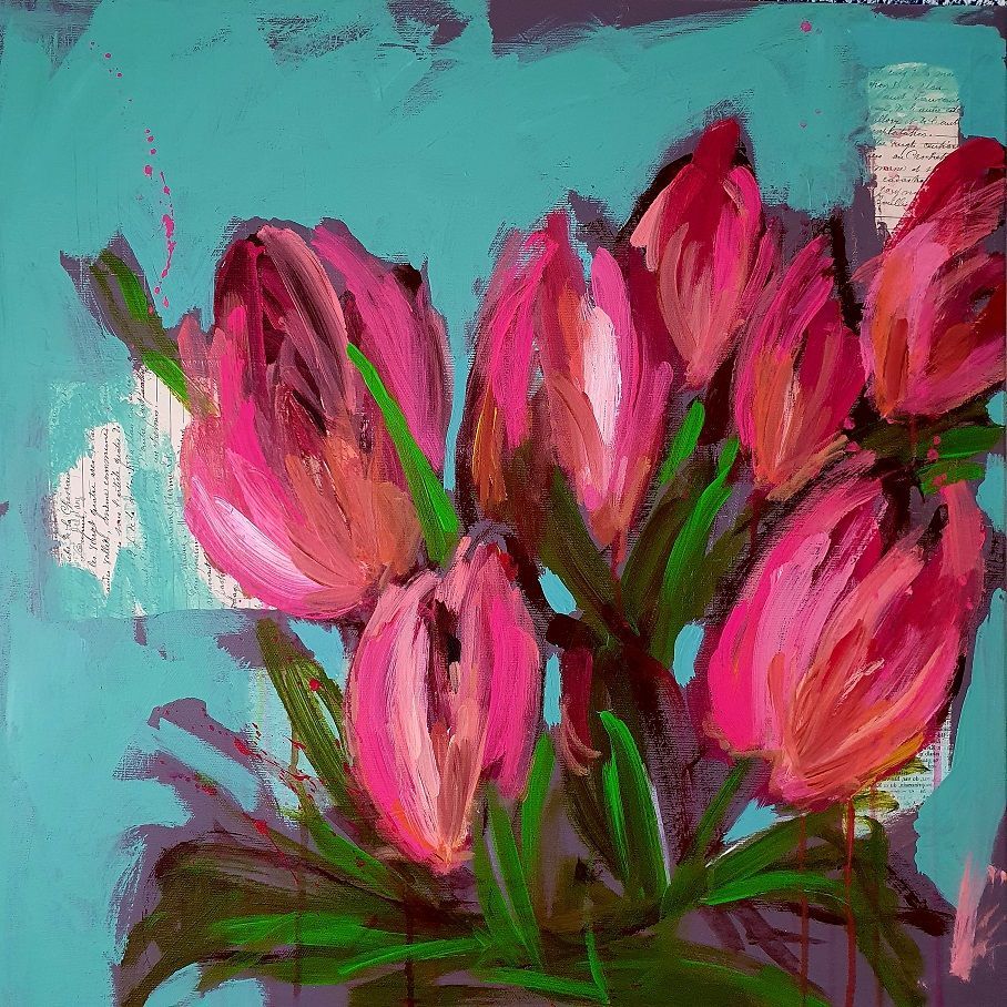 Pink Tulips Sabine Gauch Mixed Media Art