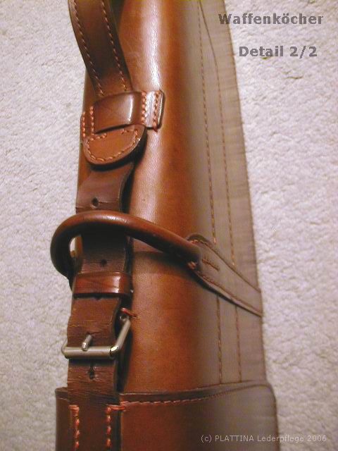 PLATTINA pflegt auch Ihre Leder. Waffenköcher mit PLATTINA gepflegt Detail 2/2.