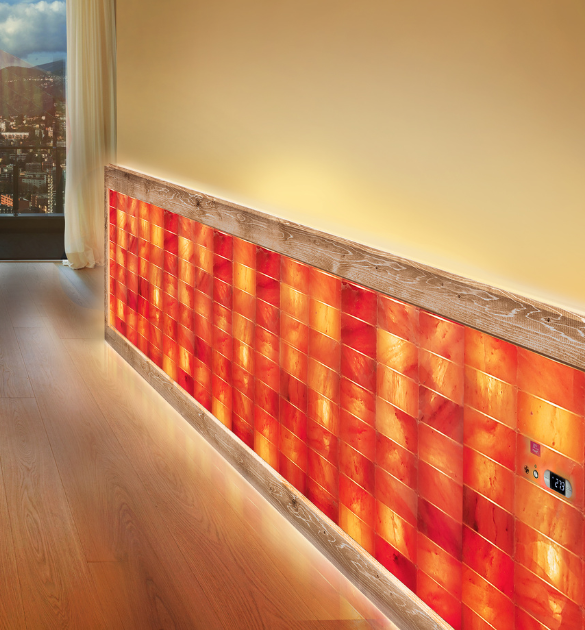 parete di sale riscaldata con cicli di colore