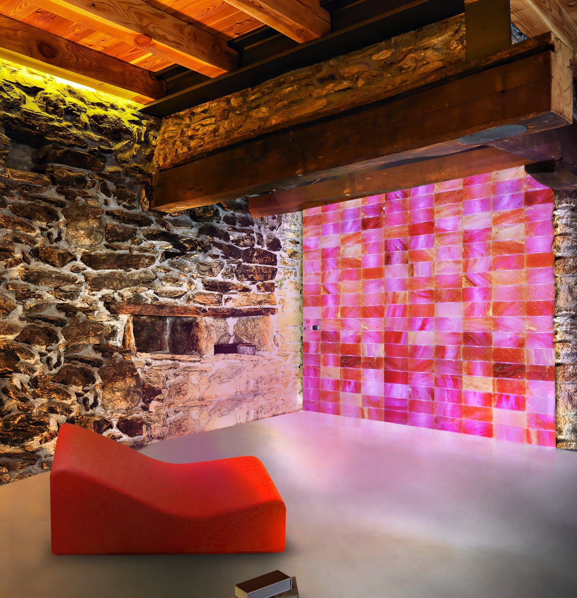 parete di sale riscaldata con cicli di colore