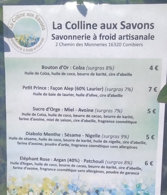 Tarifs savons Tarifs savons