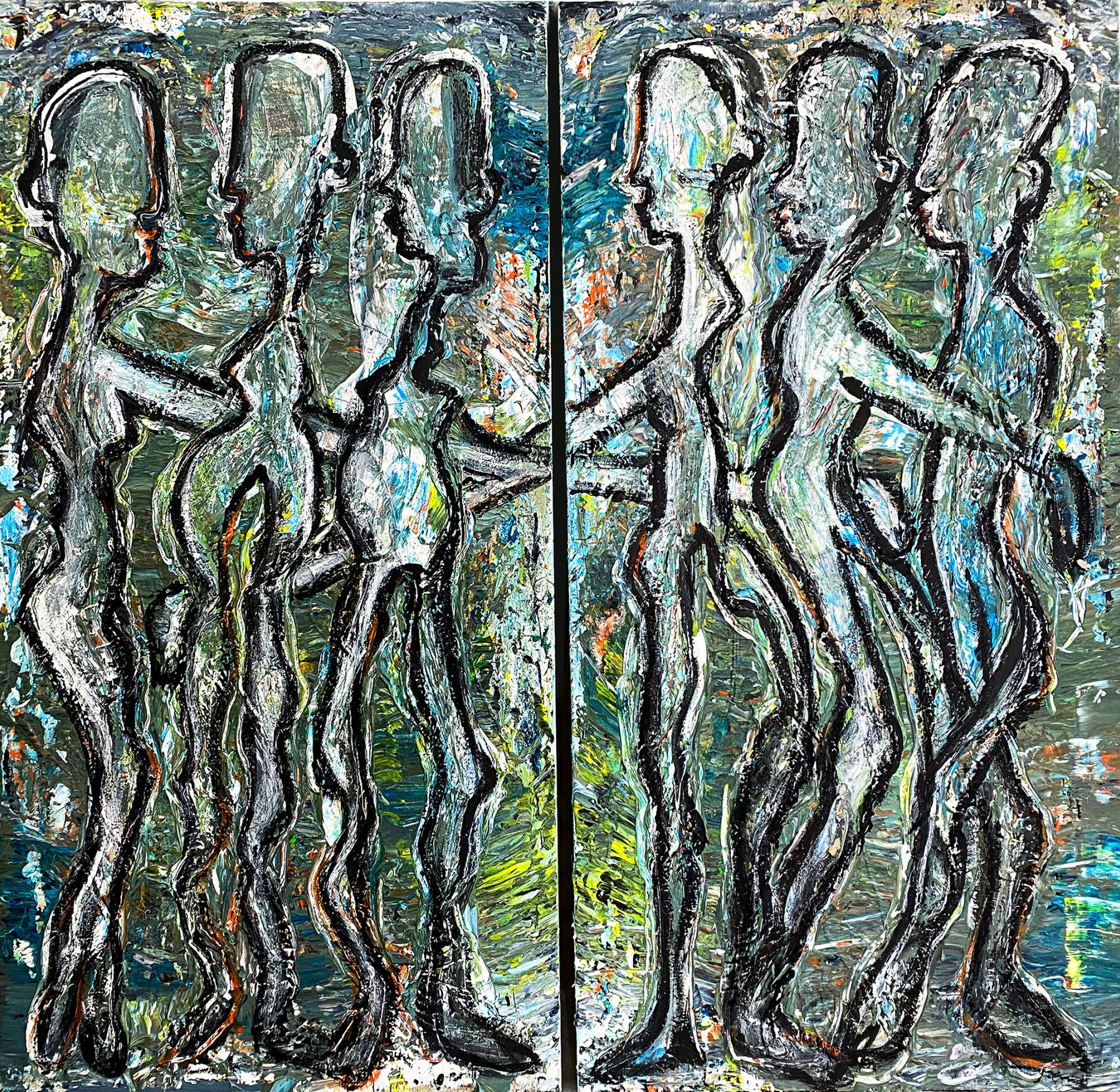 Characters with different opinions and positions standing arm in arm. © Kirsten Laermann