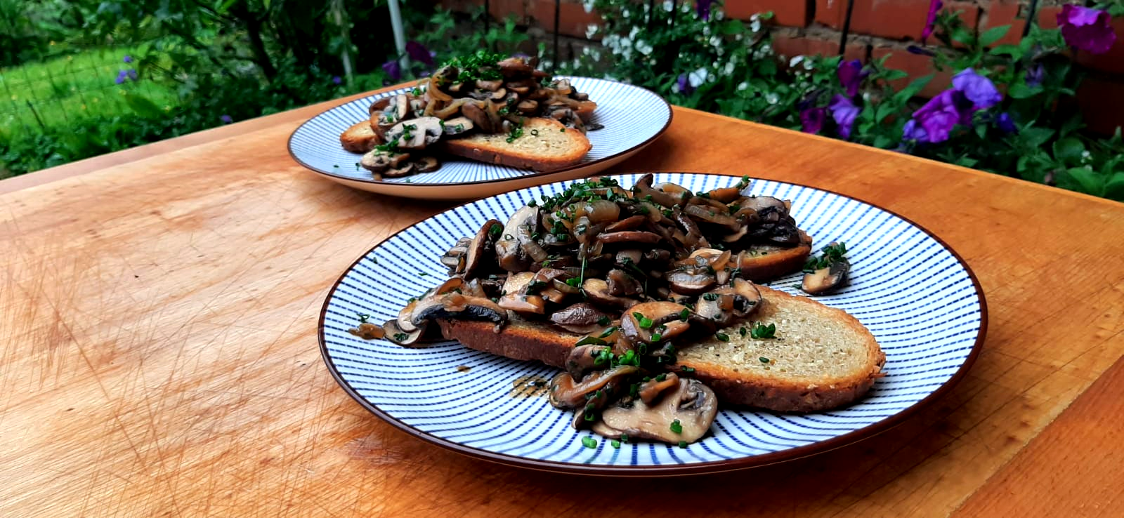 Brot mit gebratenen Pilzen und Kräutern