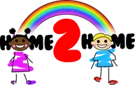 Home 2 home logo with two children under a rainbow, featuring the number two in red.
