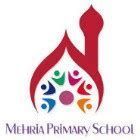 Mehria Primary School logo featuring colorful figures inside a red flame-shaped outline.
