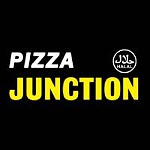 Pizza junction text in white with black background, halal text in circle
