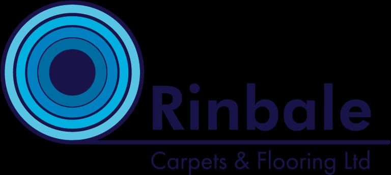 Rinbale carpets and flooring text in purple with a circle icon next to it