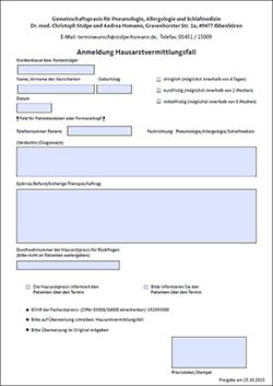 Anmeldeformular für den Hausarztvermittlungsfall Anmeldeformular für den Hausarztvermittlungsfall
