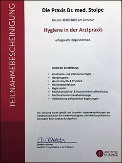Zertifikat Hygiene in der Arztpraxis