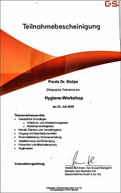 Teilnahmebescheinigung Hygiene-Workshop Teilnahmebescheinigung Hygiene-Workshop