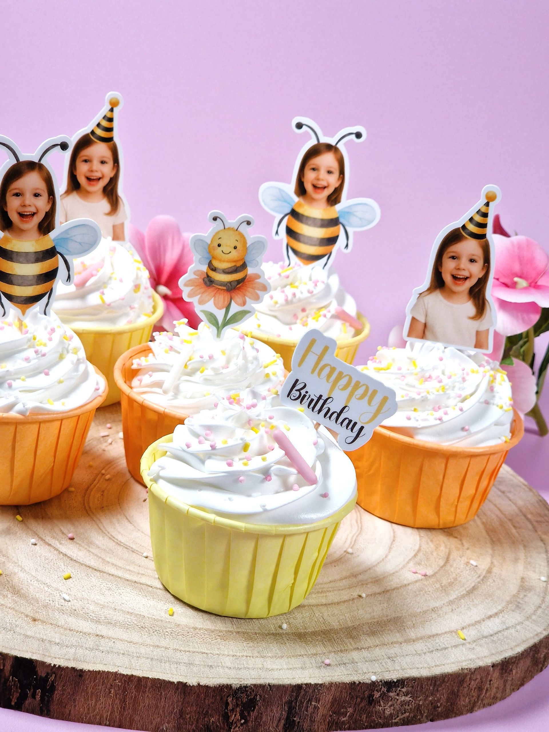 personalisierbare Bienen Cupcake Topper