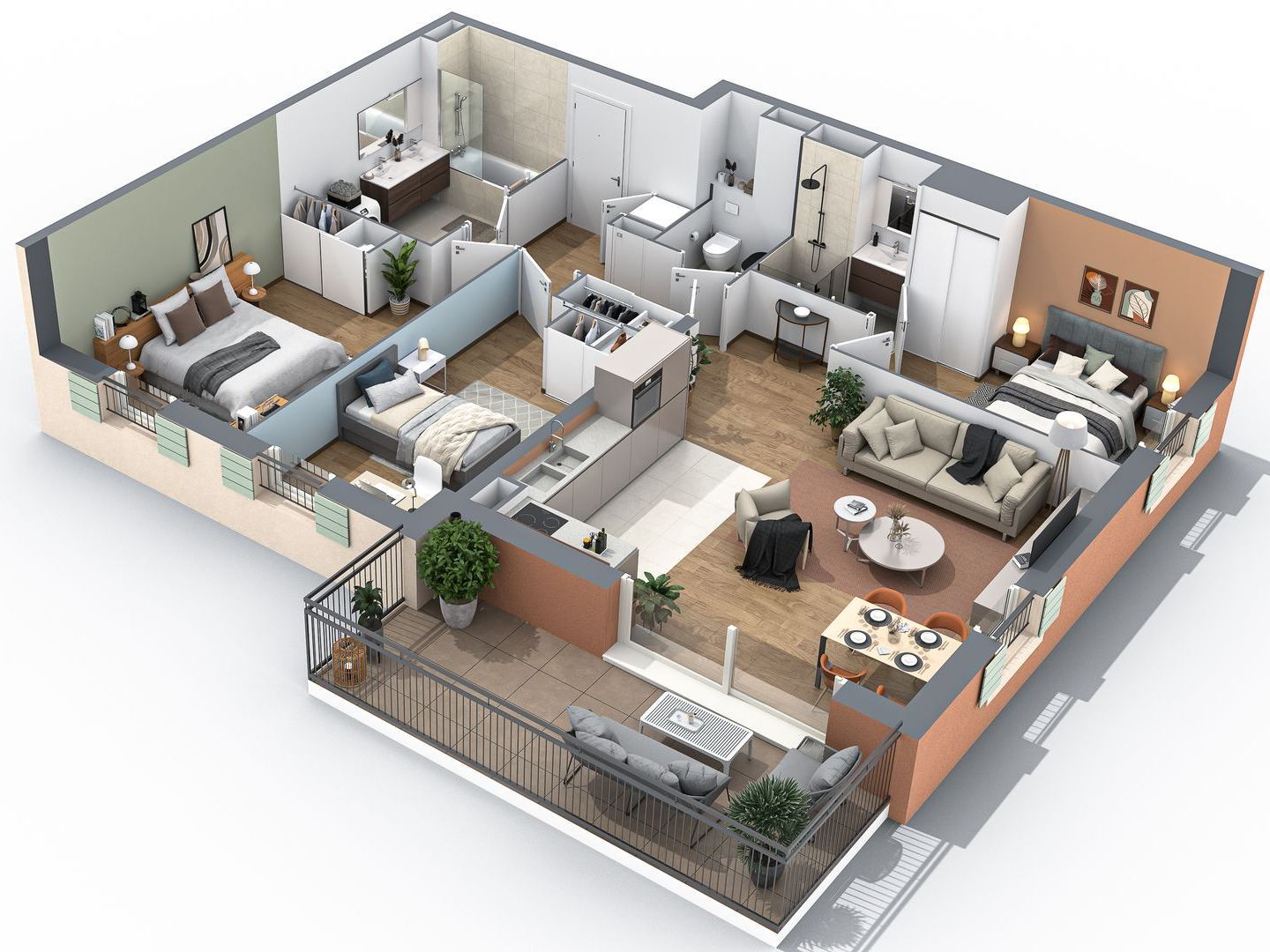 plan en 3d d'un appartement T4 neuf vendu en VEFA sur le progrmme immobilier Valcélia à La celle dans le Var